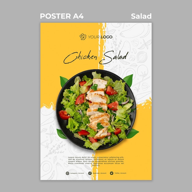 PSD gratuit modèle d'affiche pour un déjeuner salade sain