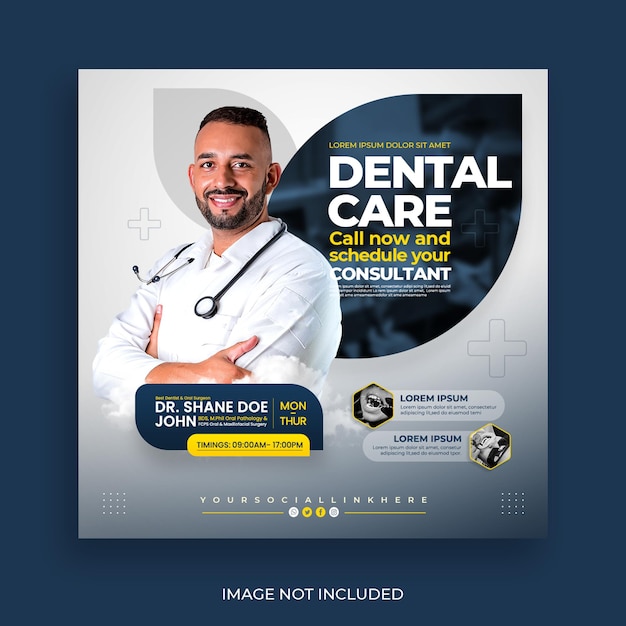 PSD gratuit modèle de bannière de médias sociaux pour dentiste et soins dentaires