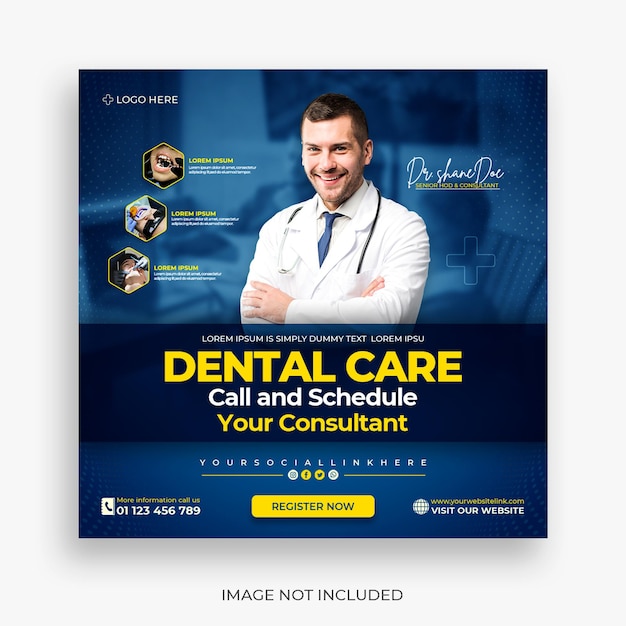 PSD gratuit modèle de bannière et de médias sociaux pour dentistes et soins de santé