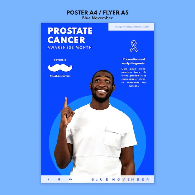 PSD gratuit modèle d'impression de sensibilisation au cancer de la prostate avec des détails bleus