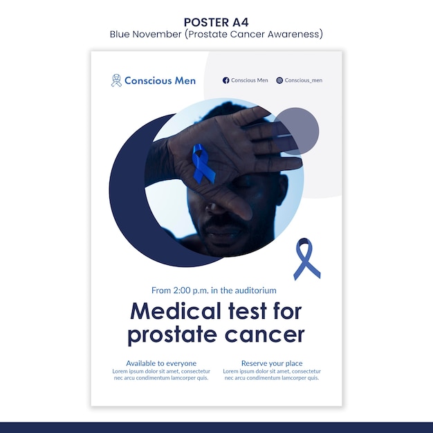 PSD gratuit modèle d'impression de sensibilisation au cancer de la prostate avec des détails bleus
