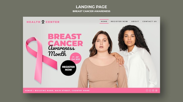 PSD gratuit modèle de page de destination de sensibilisation au cancer du sein