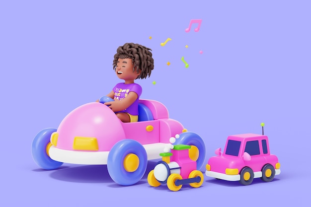 PSD gratuit personnage de maternelle 3d jouant avec des jouets