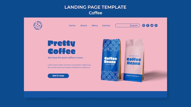 PSD grátis design de modelo de página de destino de café realista