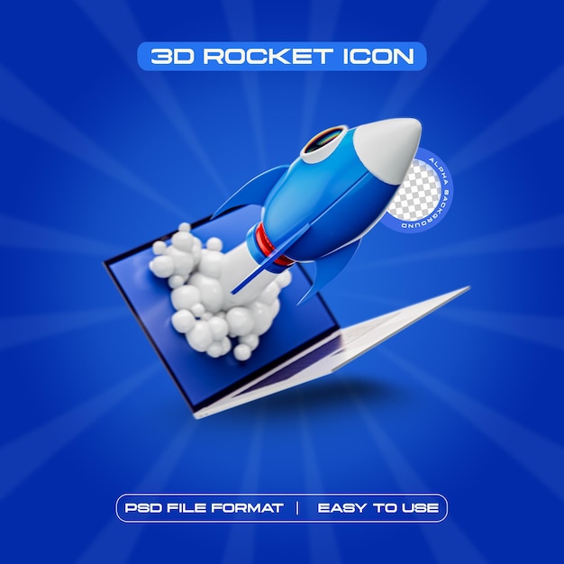 PSD grátis ilustração de renderização 3d de ícone de foguete isolado