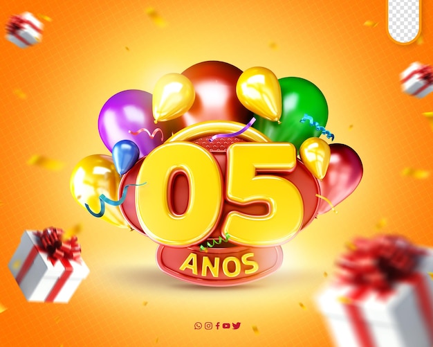 PSD grátis logotipo promocional celebração do quinto aniversário inauguração do quinto anniversary