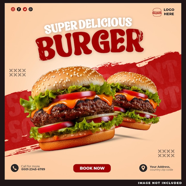 PSD grátis modelo de design de postagem de mídia social de hambúrguer super delicioso