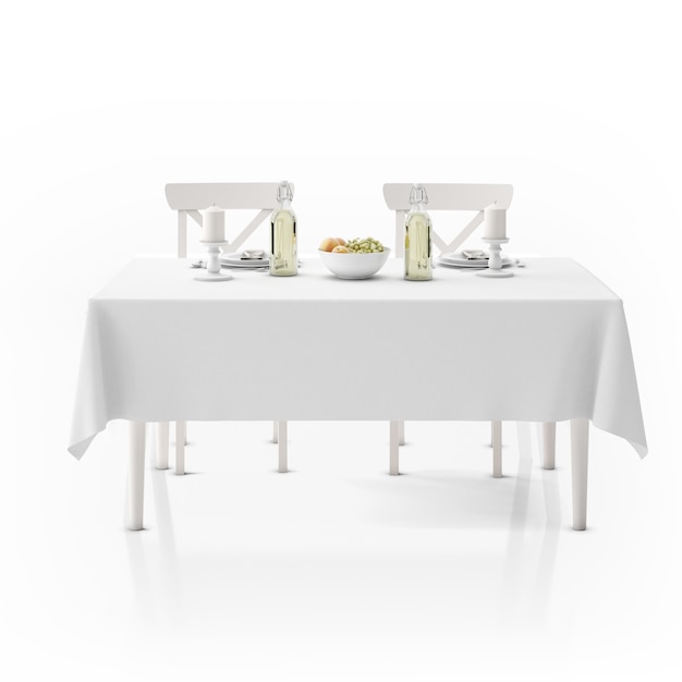Gratis PSD tafel met tafelkleed, servies en stoelen