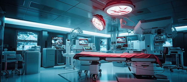 Gratis PSD ziekenhuis lege operatiekamer met operatiebed en operatielicht generatieve ai