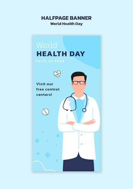 PSD gratuito banner de media página para la celebración del día mundial de la salud