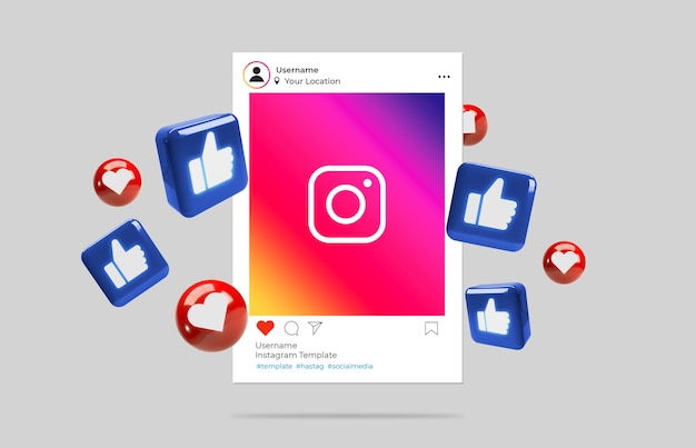 PSD gratuito banner de ventana de instagram con iconos brillantes en 3d