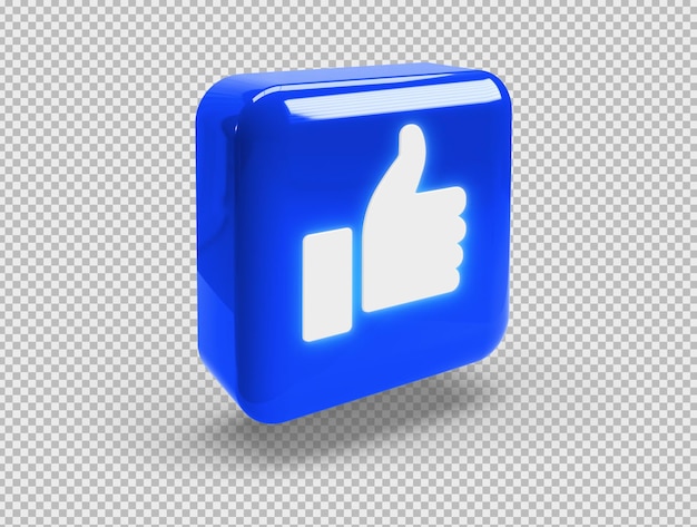 PSD gratuito botón cuadrado 3d realista brillante con icono me gusta