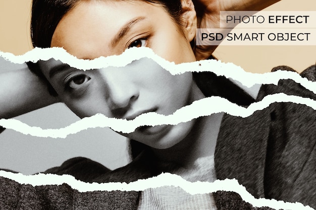 PSD gratuito dibujo a lápiz en papel rasgado diseño de efecto fotográfico