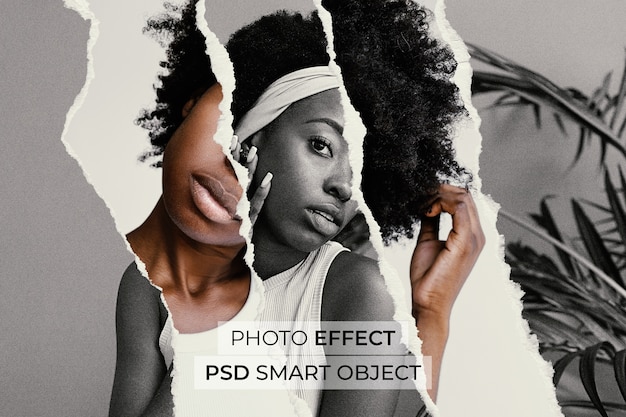 PSD gratuito diseño de papel rasgado con efecto fotográfico.