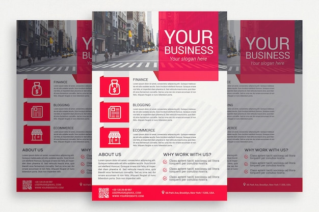 PSD gratuito folleto de negocios blanco con detalles rosas