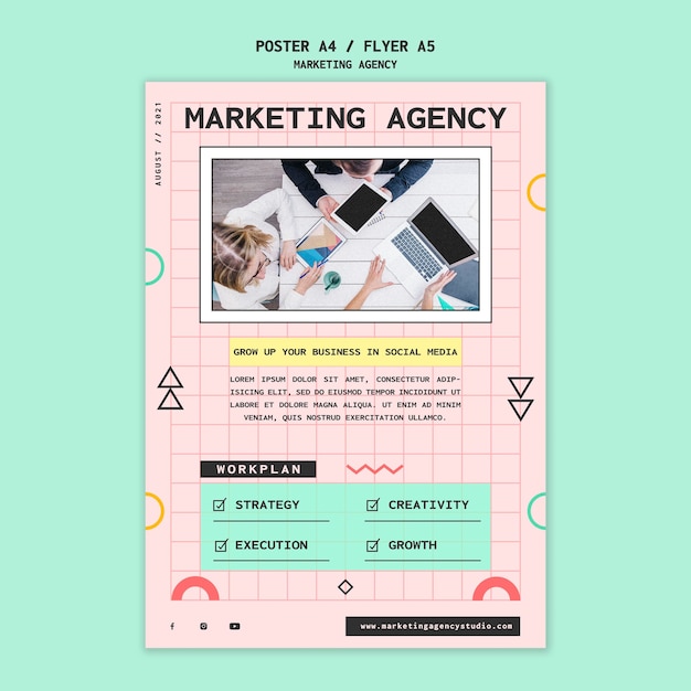PSD gratuito folleto de agencia de marketing en redes sociales