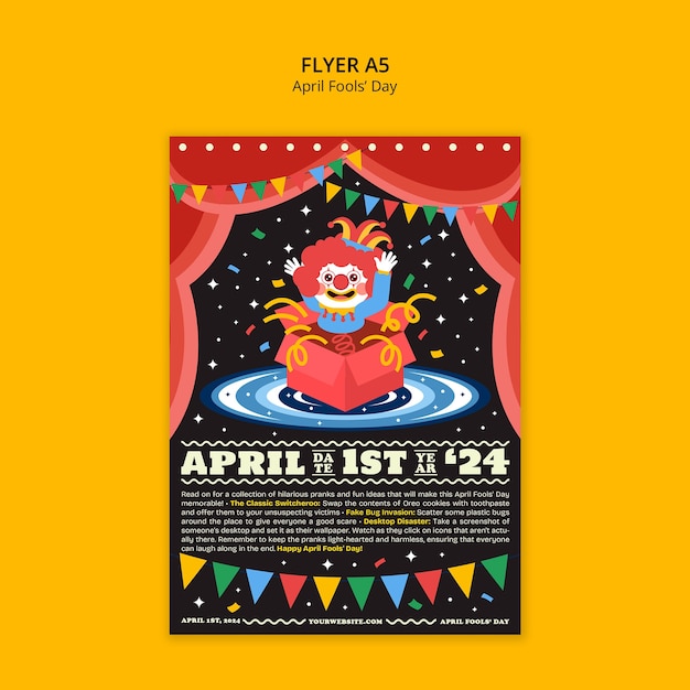 Gratis PSD flat design april dwazen viering poster