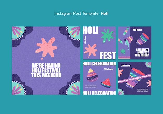 Gratis PSD holi festival viering instagram-berichten