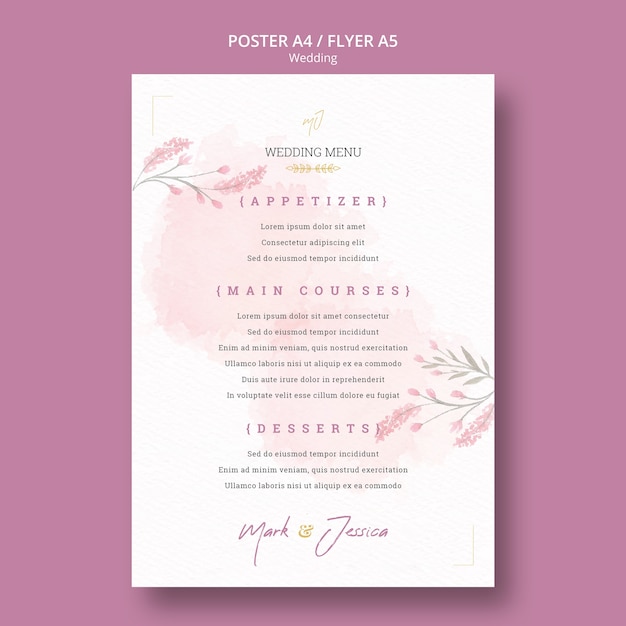 PSD gratuito maqueta de póster de menú de boda