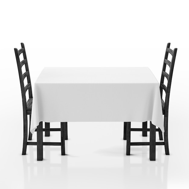 PSD gratuito mesa con mantel y sillas.