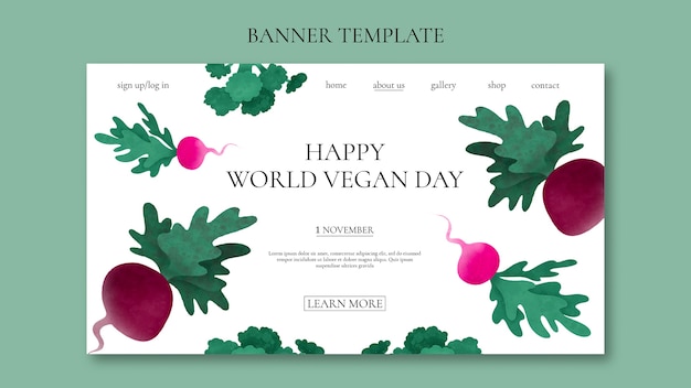 PSD gratuito plantilla de banner del día mundial vegano en acuarela