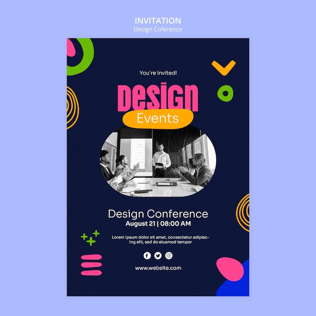 PSD gratuito plantilla de invitación de conferencia de diseño de diseño plano
