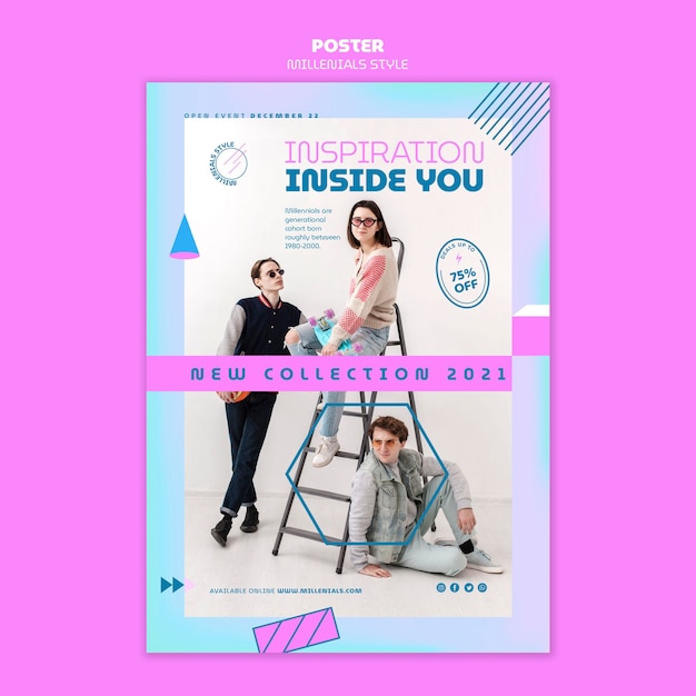 PSD gratuito plantilla de póster estilo millennials