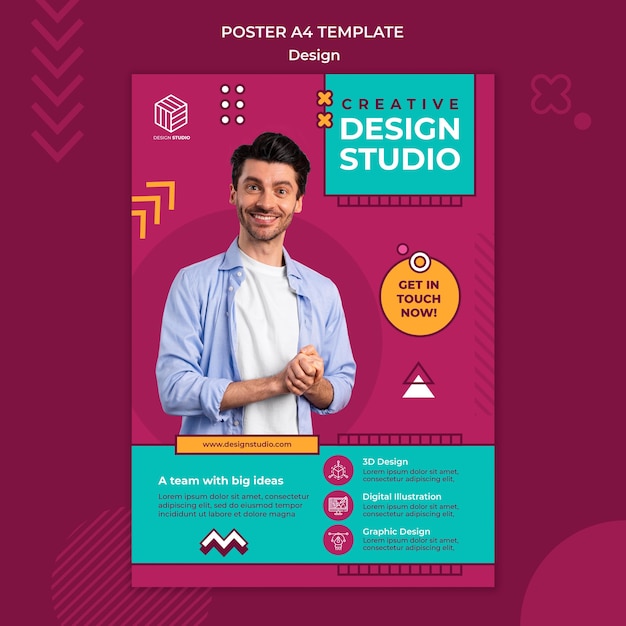PSD gratuito plantilla de póster de estudio de diseño