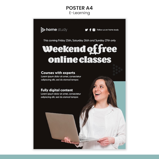 PSD gratuito plantilla de póster vertical de aprendizaje electrónico