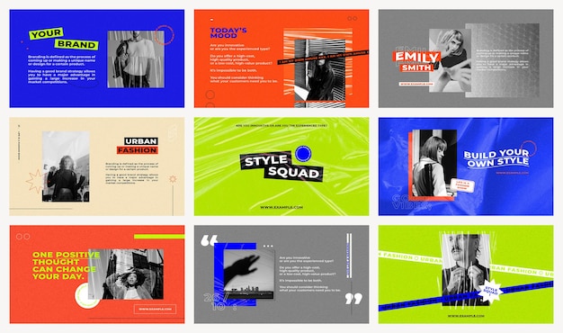 PSD gratuito plantillas de presentación psd con fondos de color retro para el concepto de influencers de moda y tendencias