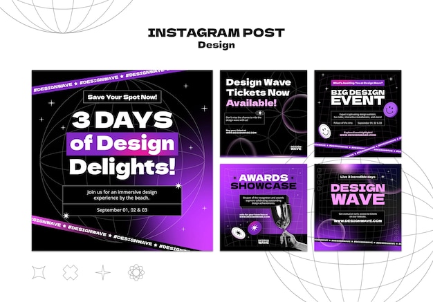 PSD gratuito publicaciones de instagram de concepto de diseño degradado