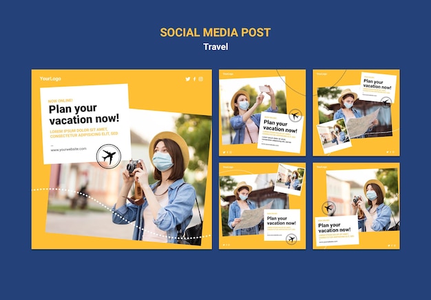 PSD gratuito publicaciones de viajes en redes sociales con fotos