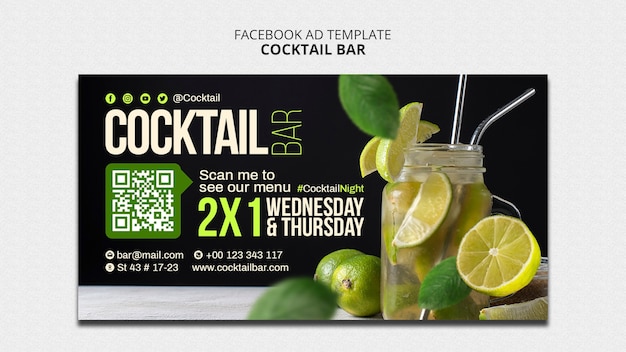 Gratis PSD social media promo-sjabloon voor cocktailbar