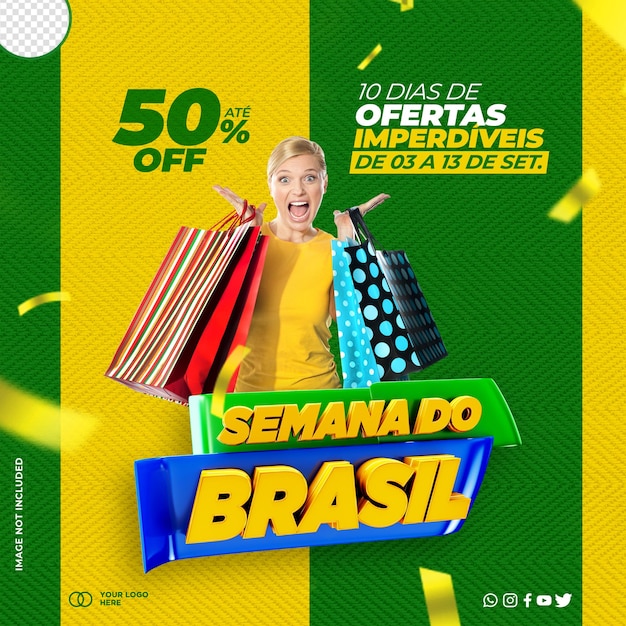 PSD conception de modèle de publication sur les médias sociaux semaine du brésil semana do brasil