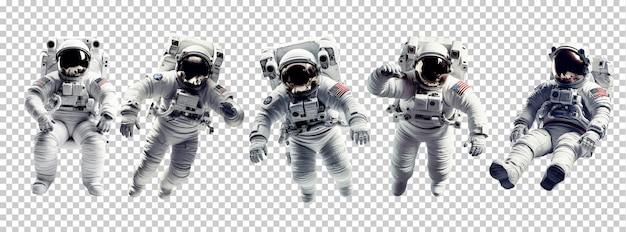 PSD conjunto de astronauta em um traje espacial isolado em várias poses de fundo transparente png psd