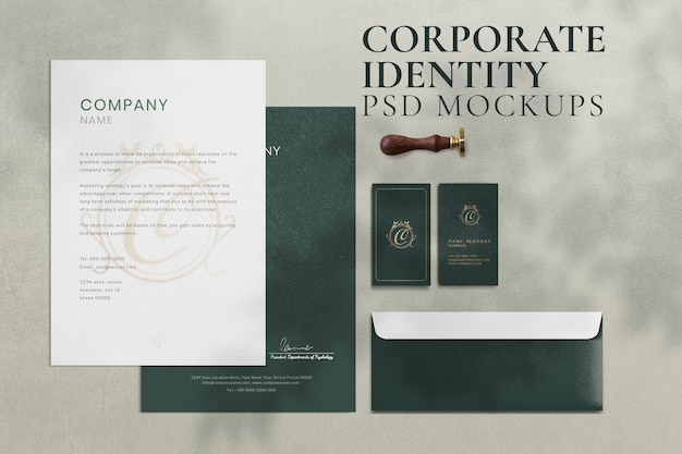 Conjunto de papelería de marca psd de maqueta de identidad corporativa vintage