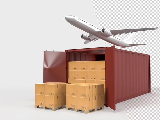 PSD conteneurs de services logistiques d'expédition de fret de conteneurs avec livraison de colis de boîtes en carton marron dans le commerce électronique en ligne
