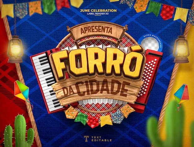 PSD celebração de junho de rótulo em renderização 3d portuguesa para campanha de marketing no brasil