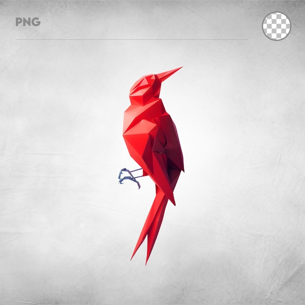 Anami roter Vogel aus Papier, isoliert auf durchsichtigem Hintergrund
