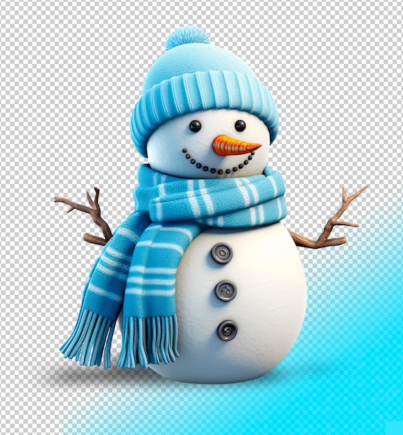 PSD boneco de neve fofo psd em um lenço azul em um fundo transparente