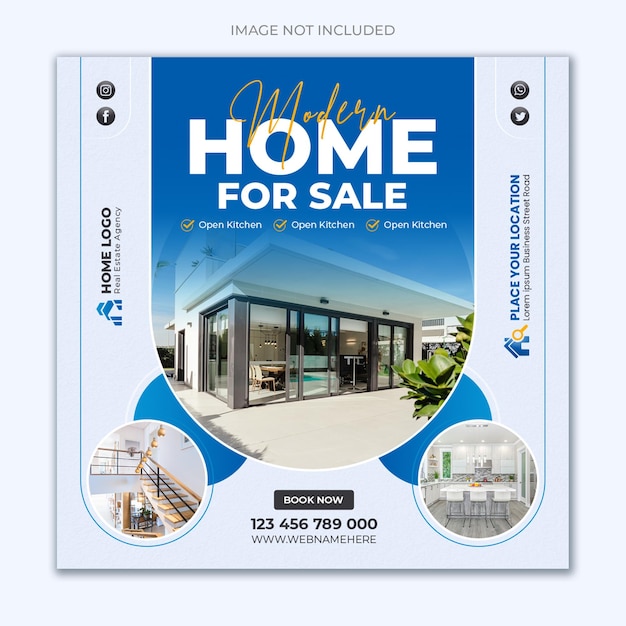 PSD bannière de vente de propriété de maison moderne de flyer carré de publication de médias sociaux immobiliers