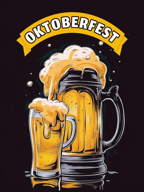PSD glückliches psd oktoberfest-poster mit biertrinkglas und bearbeitbarer text-einladungskarte