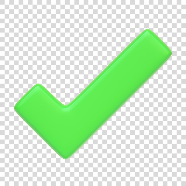 PSD grünes häkchen auf weißem hintergrund 3d-icon-zeichen und symbol 3d-render-illustration