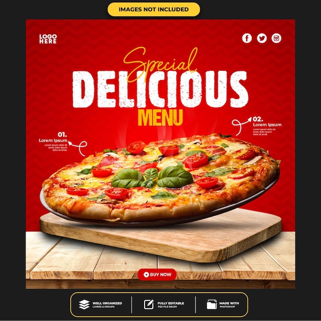 PSD deliciosa pizza modelo de postagem de mídia social
