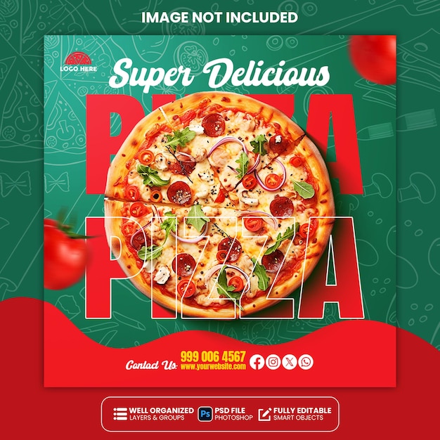 PSD design de postagem de mídia social de pizza
