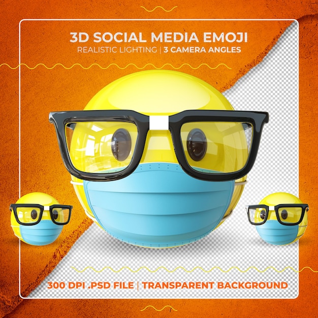 PSD emoji nerd enmascarado 3d con gafas
