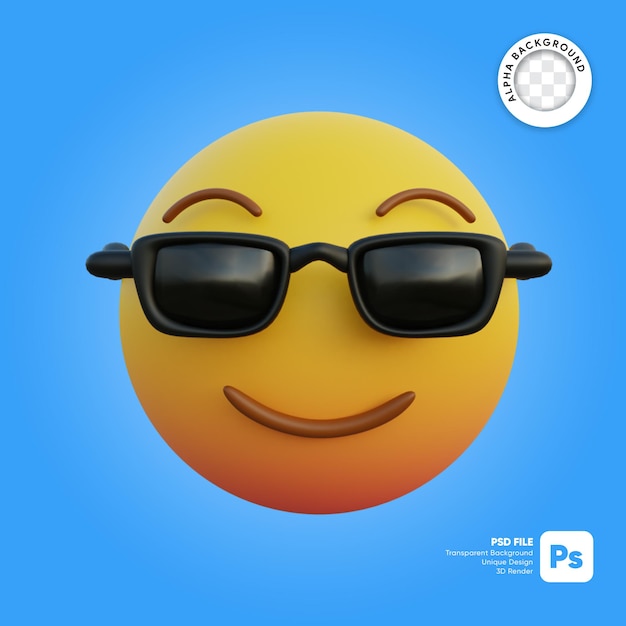 PSD emoticon de expressão sorridente fofo de ilustração 3d usando óculos escuros
