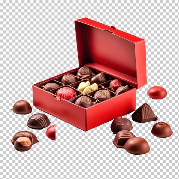 eine rote Schachtel Schokolade mit einem Goldblatt auf der Unterseite