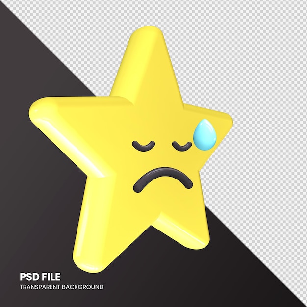 PSD estrella emoji 3d renderizado cara decepcionada aislada