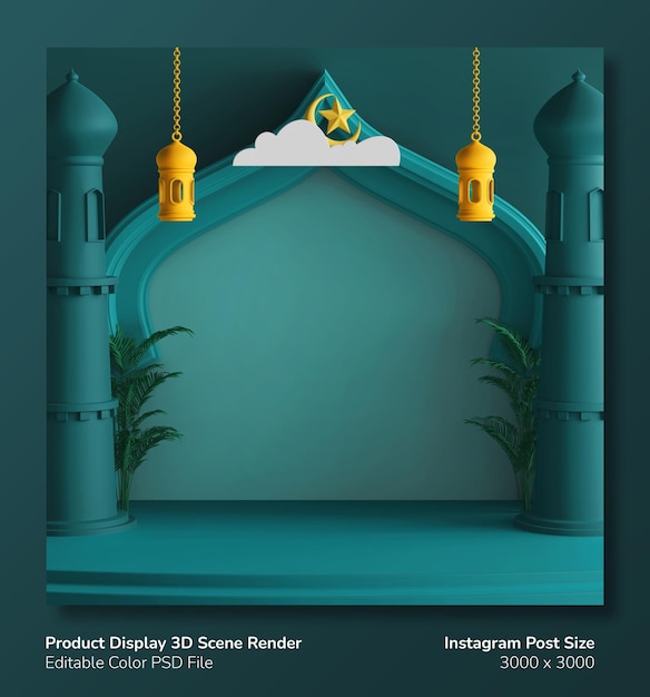PSD exhibición de productos de podio 3d render ramadan eid mubarak theme